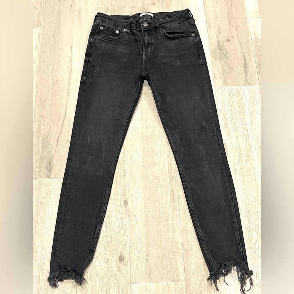 Zara Black Wash Distressed Stretch Skinny Jeans Size 6